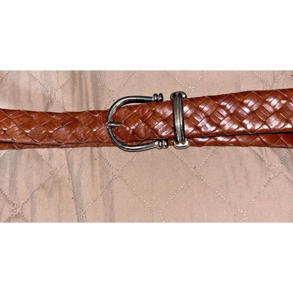 Cole Haan Belt Braided Leather Brown L 40”/100 Silver Buckle  A09374